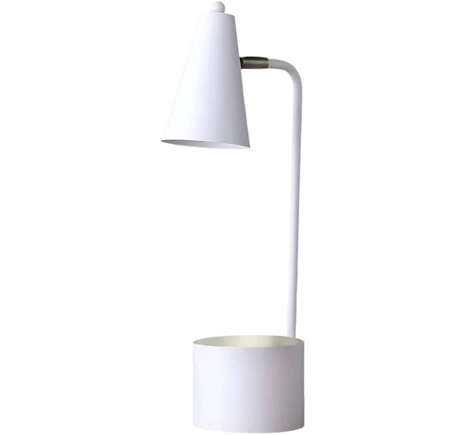 White Metal Desk Lamp with Glossy Cone Shade and in Line Switch