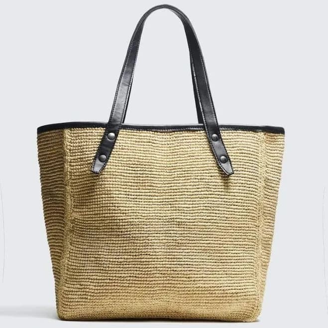 rag & bone Daily Leather-Trimmed Straw Tote
