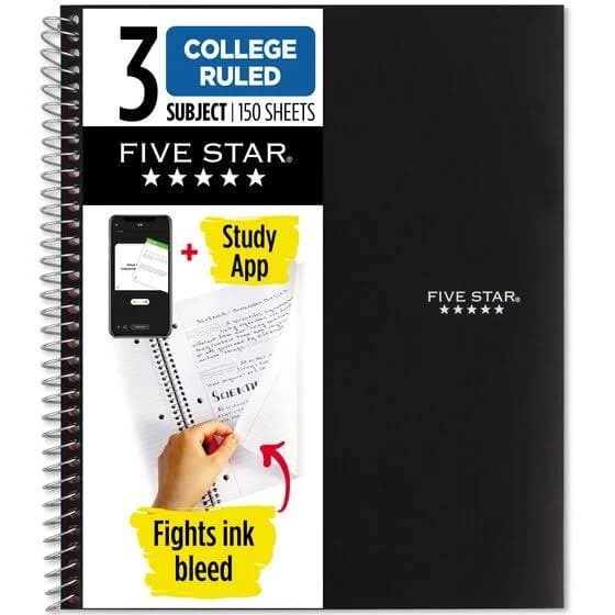 Five Star College Ruled 3 subject Notebook
