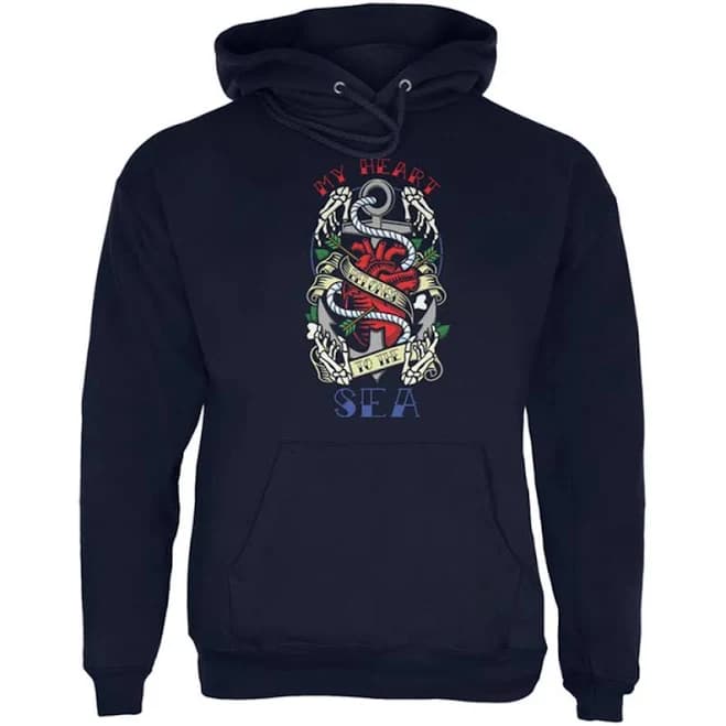 Old Glory Men's My Heart Belongs To The Sea Tattoo Hoodie