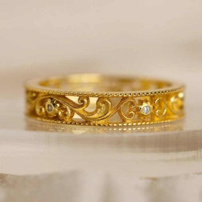 Caitlyn Minimalist 18K Gold Diamond Gemstone Filigree Flower Cut-Out Ring