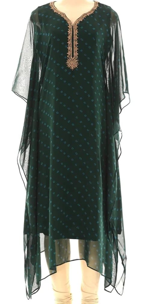 Tie-Dye Embroidered Viscose Georgette Kaftan Dress