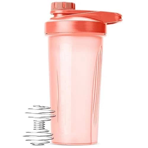 Shaker Bottle for Protein Mixes, 28 oz, Coral Pink With Twist Cap and Wire Whisk Ball, Mixer Cup for Shakes