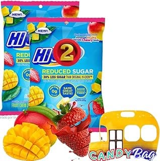 (PACK OF 2) Hi Reduced Sugar Chew - Mango & Strawberry Flavors - Fruity and Chewy Candy - Comes With One Bus Resealable ZipBag