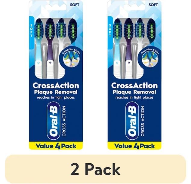 (2 pack) Oral-B Toothbrush Pack, Pro-Clean CrossAction Plaque Removal Manual Toothbrush, Soft Bristles, 4 Count, Size: 4 ct
