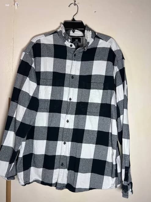 H&m Relaxed Fit Long Sleeve Checkered Xl Black And White