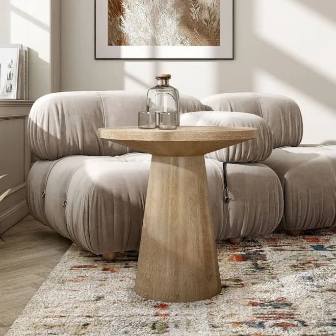 Furniture of America Vitten Modern Round Solid Wood Pedestal End Table
