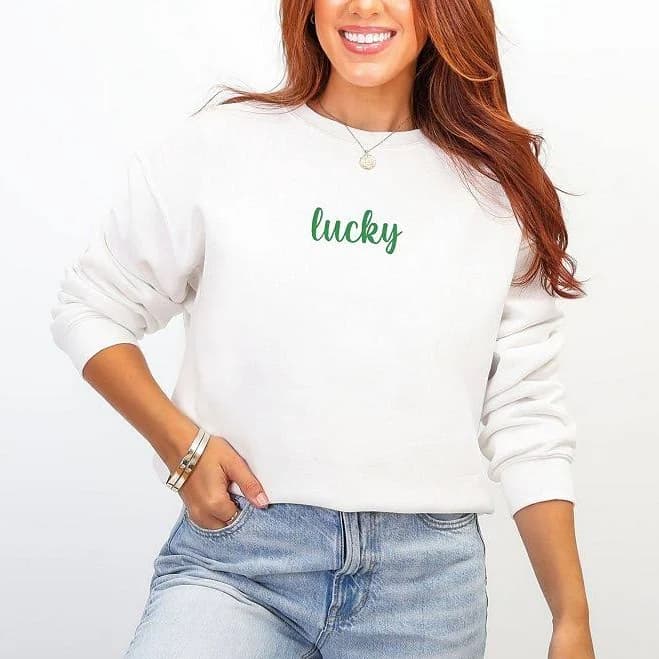 Embroidered Lucky Cursive Women's Graphic Sweatshirt