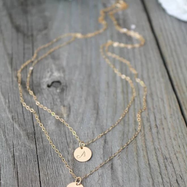 18K Gold Plated Initial Necklace with Personalized Discs