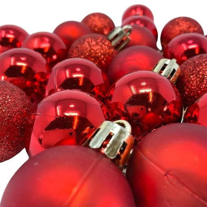 Pinnacle Peak Trading Company 1 Inch Shiny, Matte & Glitter Red Plastic Christmas Ball Ornaments