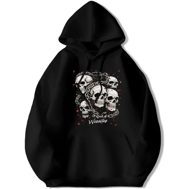 Gothic Skull Chain Fleece Hoodie