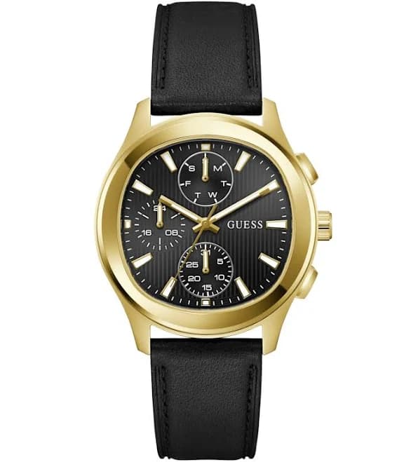 GUESS Men's Multi-Function Steel Watch with Leather Leather