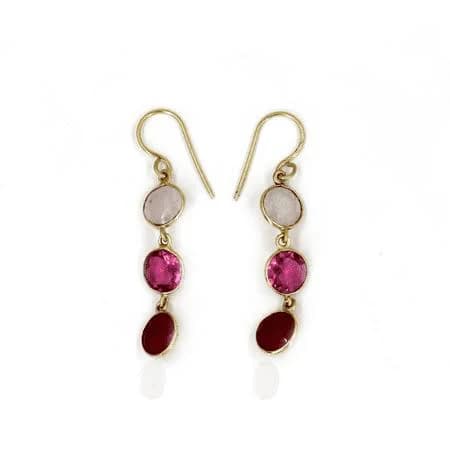 Maya 18K Gold-Plated Drop Earrings with Pink & Red Gemstones