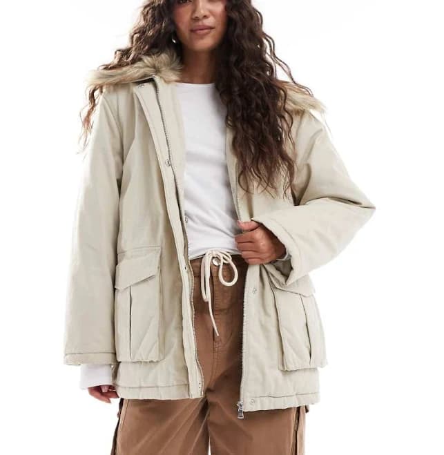 Miss Selfridge Faux Fur Collar Parka