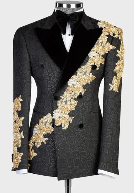 Men's Jacquard Suit with Gold Beadings and Appliques