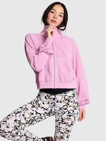 Women's Pink Campus Terry Mock-Neck Full-Zip Sweatshirt