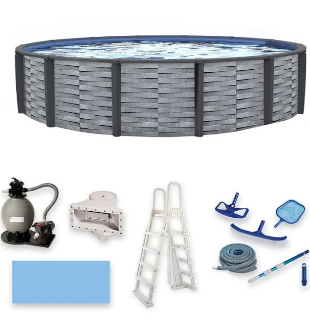 Blue Wave Affinity 18-ft Round 52-in Deep 7-in Top Rail Resin Swimming Pool Package