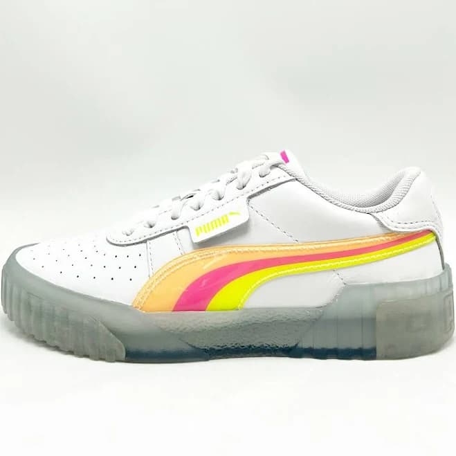 Women Puma Cali Neon Iced Sneakers Shoe White (373478 01)