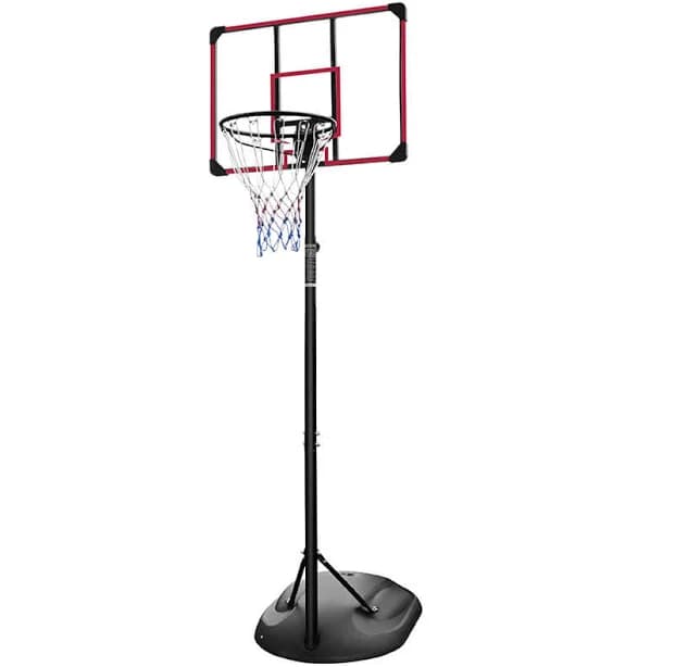 Transparent Portable Adjustable Height Basketball Hoop with 32" Red Backboard and Wheels for Adults and Teens - 7.5FT - 9FT