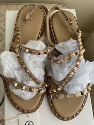 ASH Peace Studded Metallic-Leather Flat Sandals Tan Gold Size 7 | eBay