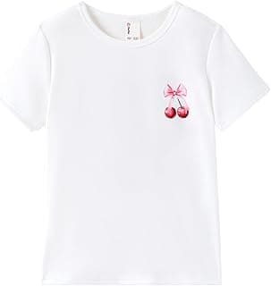 Girls Crewneck Short Sleeve Graphic Tees Animal Print Shirts Cute Summer Outfits 5-12 Years