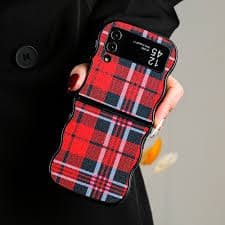 stylish wave pink red checkered leather case suitable - Temu United Arab Emirates