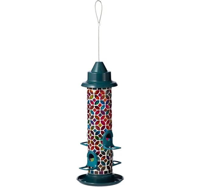 Glitzhome 20''H Glass Tall Hanging Multi-Color Mosaic Birdfeeder