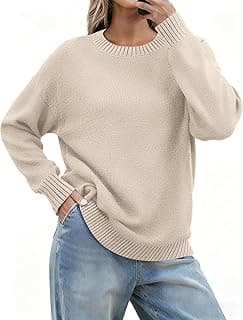 Fall Sweaters for Women 2026 Long Sleeve Crewneck Ribbed Knit Pullover Sweater Loose Fit Basic Jumper Tops