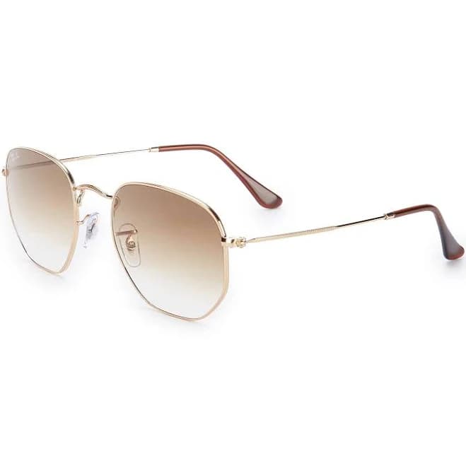 Ray-Ban Unisex Hexagonal Flat Lenses Sunglasses, Mens, Gold Brown