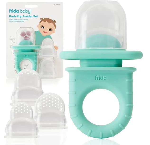 Frida Baby Push Pop Feeder, Baby Weaning Dummy for Fresh + Frozen Food, Silicone Feeder for Babies, Safely Introduce New Foods, Dishwasher Safe