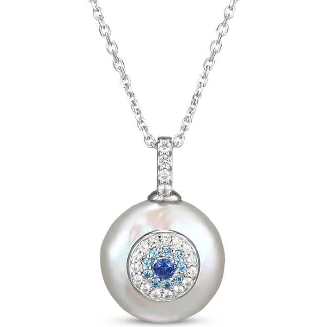 Sterling Silver Evil Eye Cultured Pearl Necklace