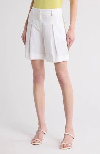 TWP Women's Thompson Embellished High Waist Cotton Linen Shorts