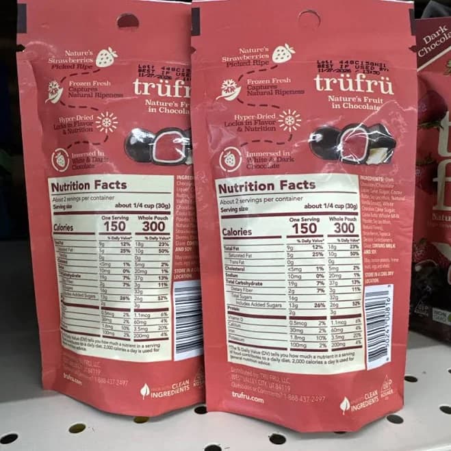 2x Tru Fru White & Dark Chocolate Covered Hyper Dried Strawberries 2.1