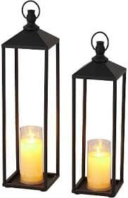 Black Large Metal Decorative Lanterns Set with Flameless LED Candles