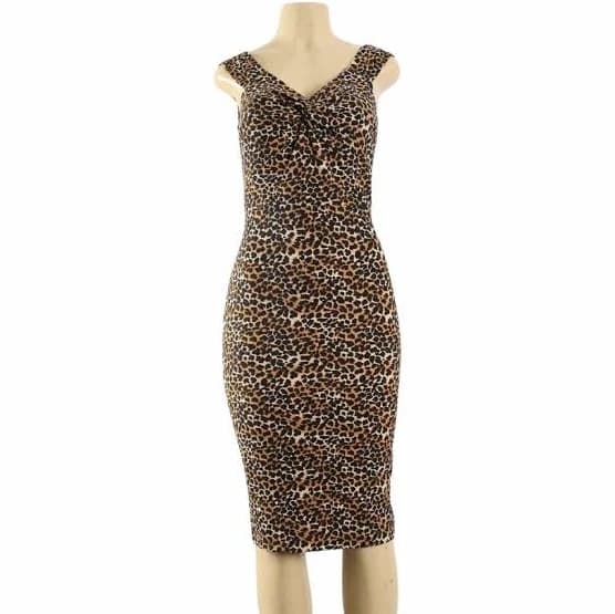 Body-Con V-Neck Leopard Print Midi Dress