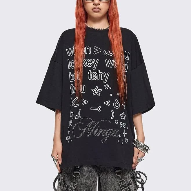 Minga London Oversized T-Shirt with Rhinestone Details