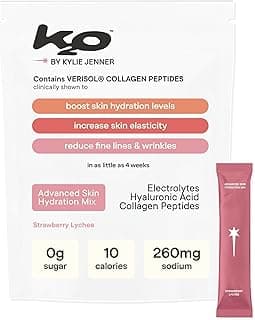 k2o by Kylie Jenner Advanced Skin Hydration Mix with Electrolytes, Hyaluronic Acid & Verisol Collagen Peptides - Clinically Shown to Boost Hydration & Reduce Wrinkles (Strawberry Lychee)