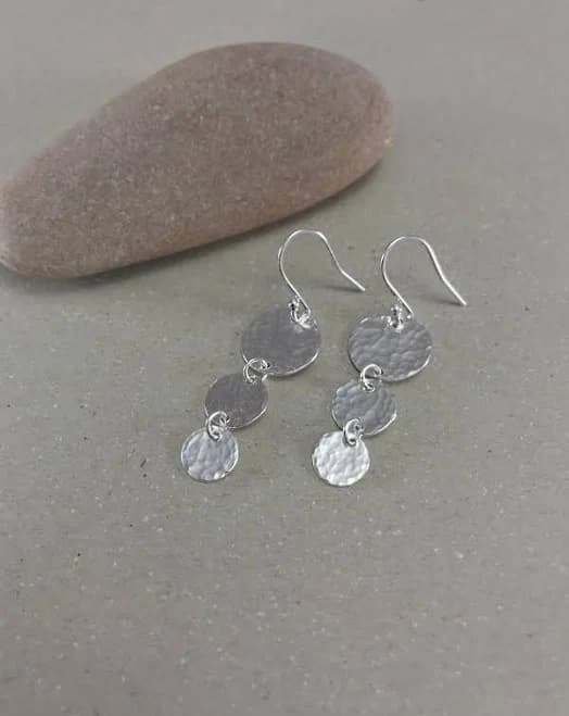 Hammered Sterling Silver Triple Disc Dangle Earrings