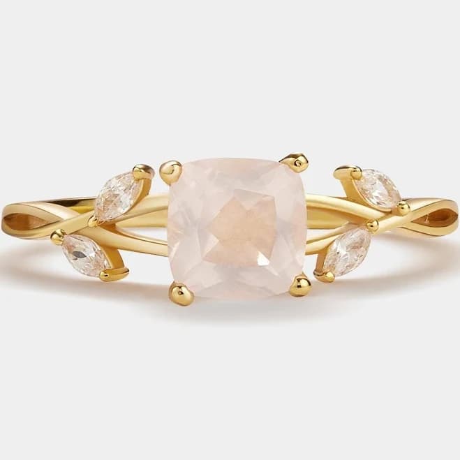 Rose Quartz Leaf Stacking Statement Ring