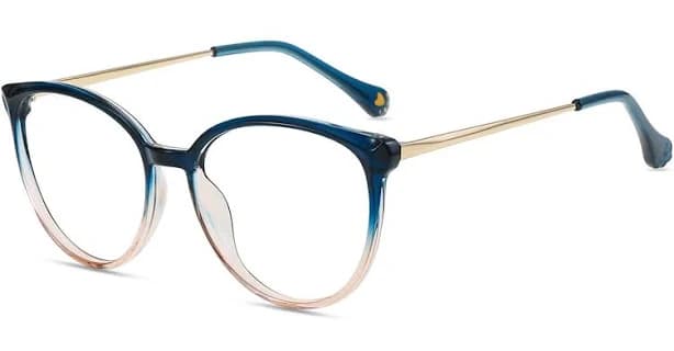 Firmoo Clear Blue Pink Cat-eye Prescription Glasses Metal Frame Judy145