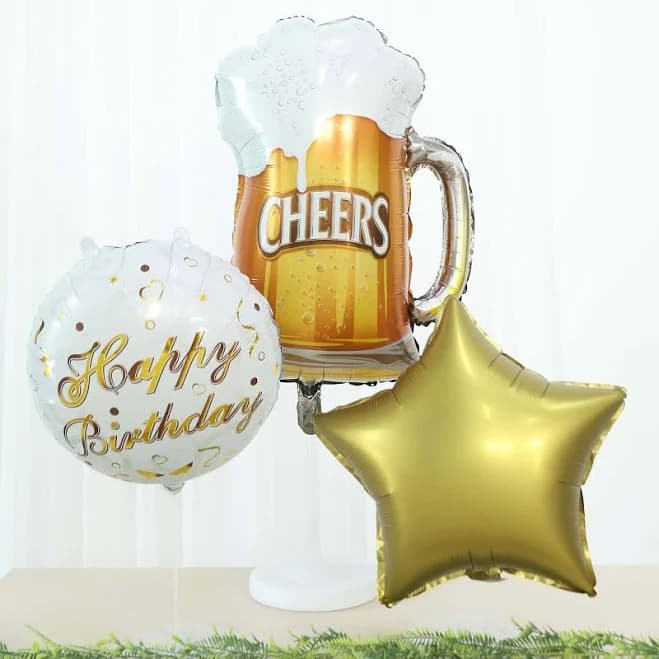 Efavormart Set of 5 White/Gold Happy Birthday Mylar Foil Balloons
