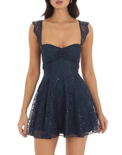 Fit and Flare Lace Sequin Dress