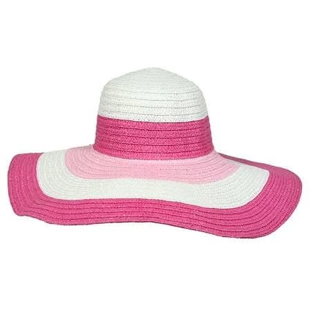 Women's Wide Brim Straw Hat with Color Stripes