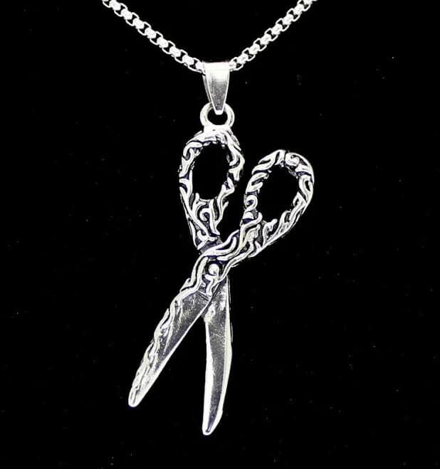Stainless Steel Barber Scissors Pendant Necklace, 24"