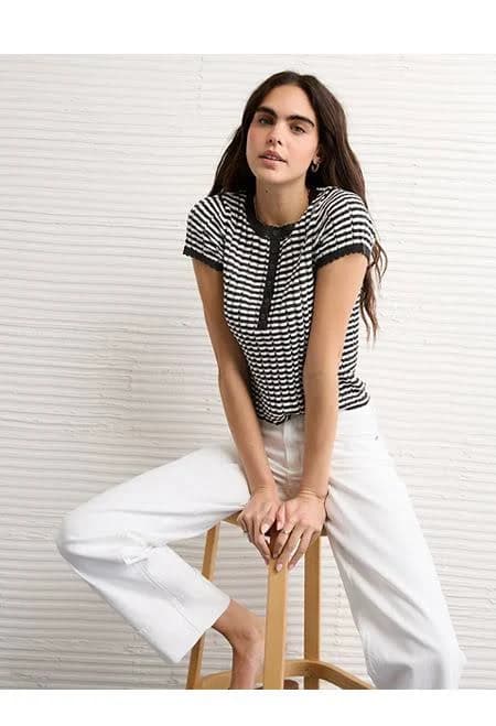 AE Henley Women's Pointelle Stripe T-Shirt
