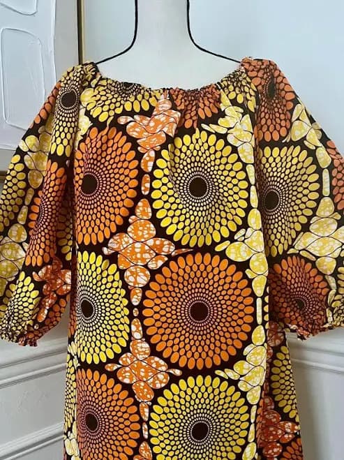 African Print Long Sleeve Cotton Midi Dress