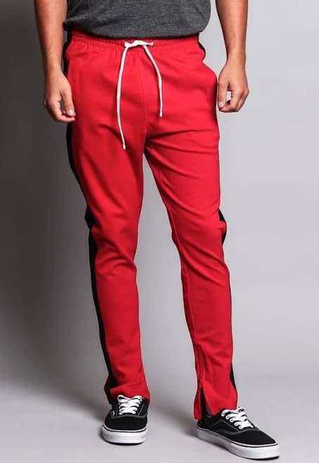 Premium Stretch Slim Fit Striped Track Pants, Red/Black / Large