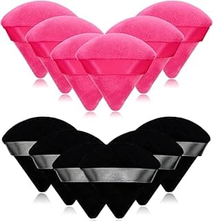 12 Pieces Cosmetic Powder Puff,2.76 inch Portable Soft Sponge Setting Face Puffs,Triangle Velvet Powder Puff with Ribbon Band Handle for Loose Powder Body Powder Makeup Tool(Black,Rose Red)