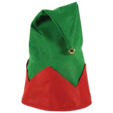 16 inch Red and Green Felt Elf Hat, Adult Unisex, Size: One size
