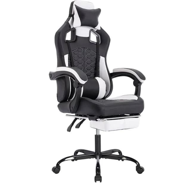 Streamdale Gaming Chair Massage Ergonomic Footrest Lumbar Support Black White